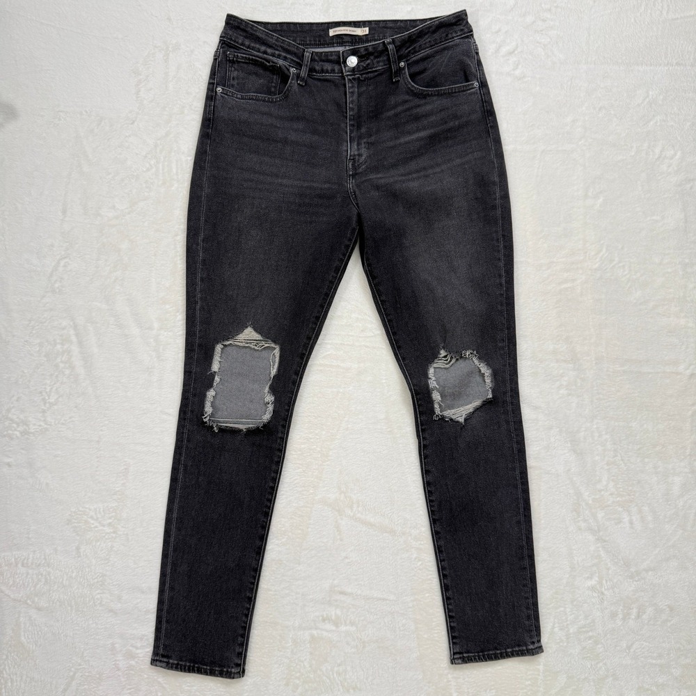 Levi's Jeans Womens 31 Black 721 High Rise Skinny‎ Distressed Ripped Denim